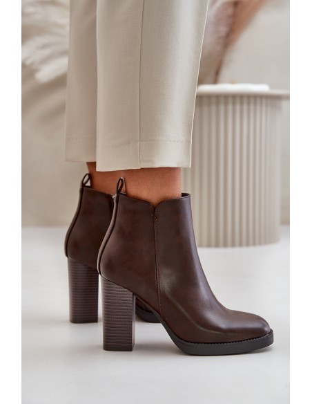 Insulated Women's Heeled Boots Eco Leather Dark Brown Teresine