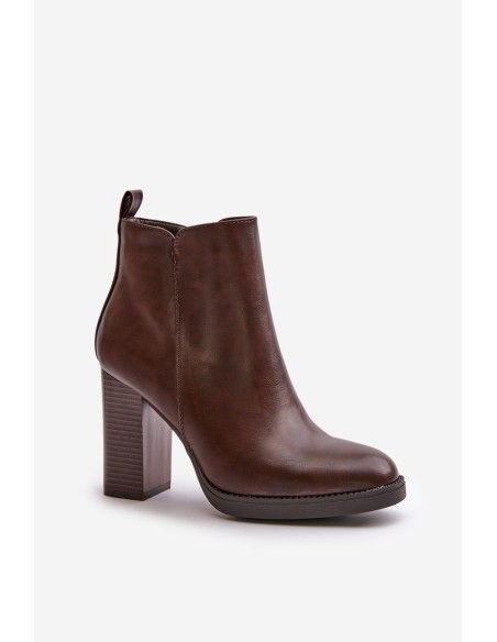 Insulated Women's Heeled Boots Eco Leather Dark Brown Teresine