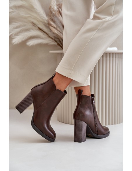Insulated Women's Heeled Boots Eco Leather Dark Brown Teresine