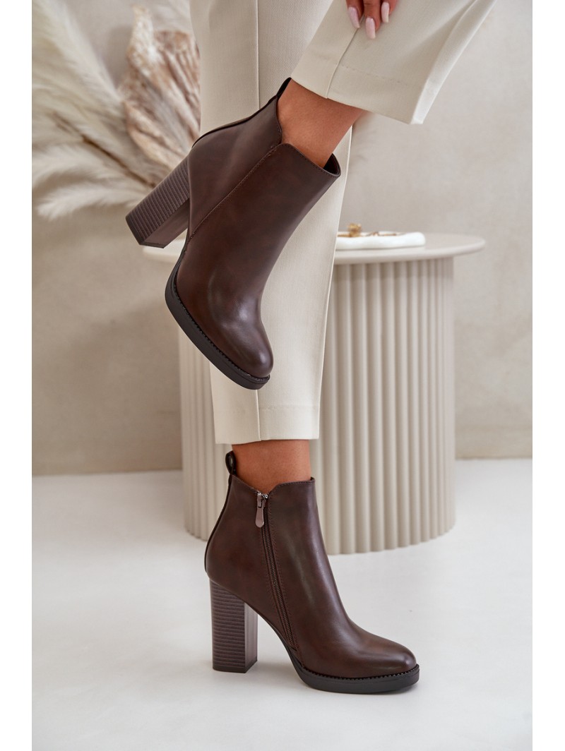 Insulated Women's Heeled Boots Eco Leather Dark Brown Teresine
