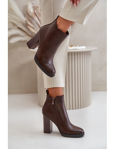 Insulated Women's Heeled Boots Eco Leather Dark Brown Teresine