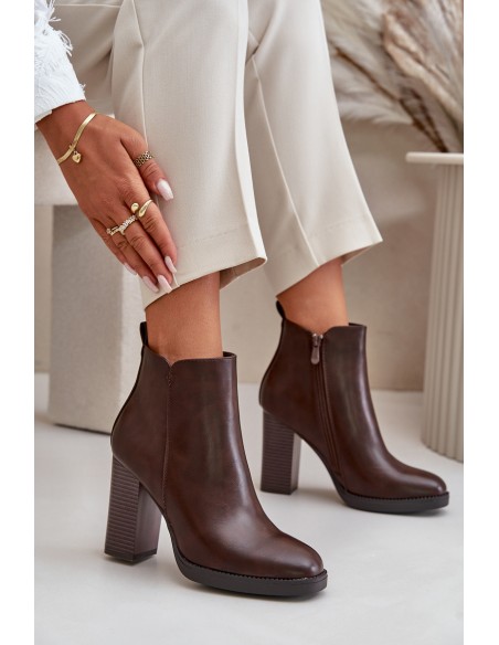Insulated Women's Heeled Boots Eco Leather Dark Brown Teresine