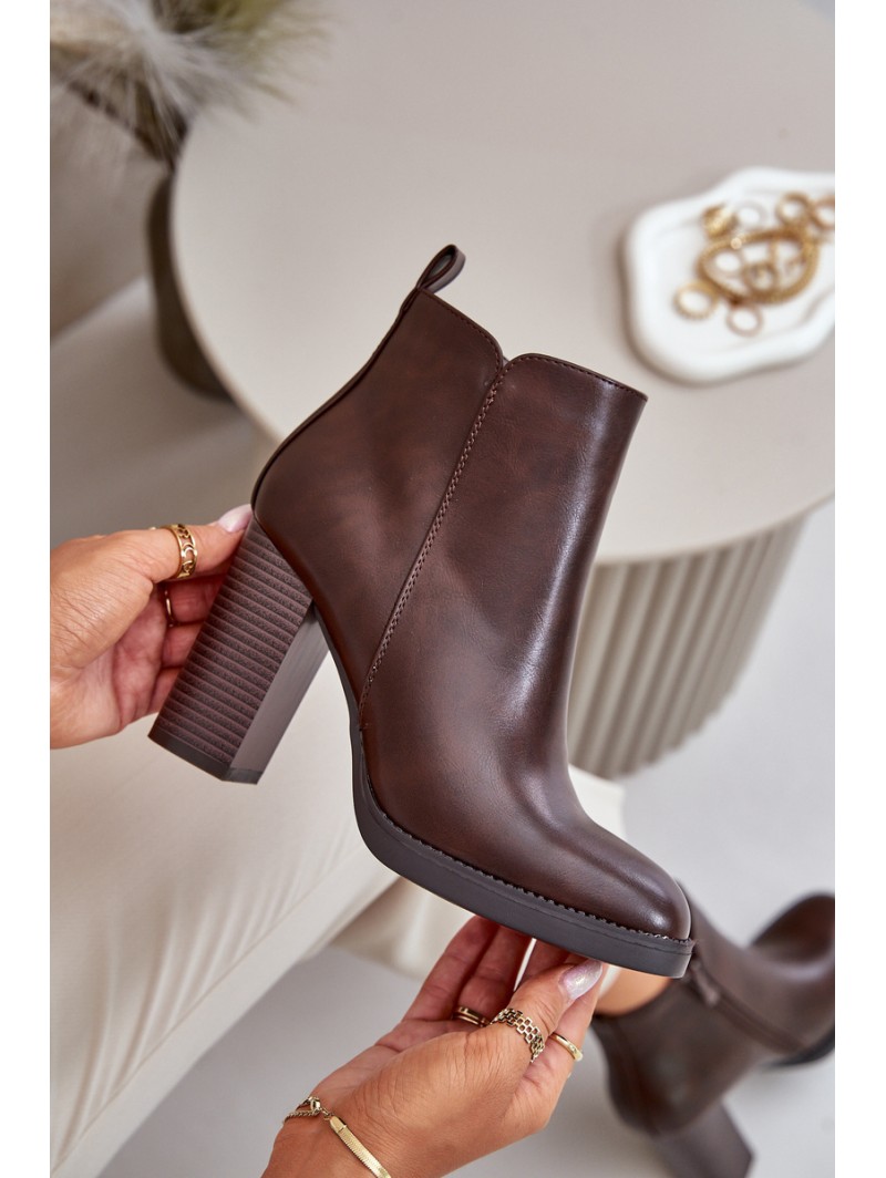 Insulated Women's Heeled Boots Eco Leather Dark Brown Teresine