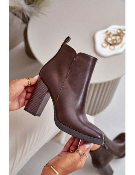 Insulated Women's Heeled Boots Eco Leather Dark Brown Teresine