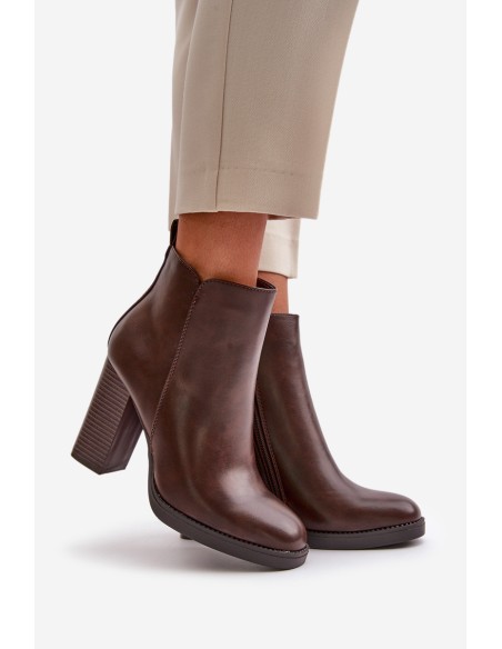Insulated Women's Heeled Boots Eco Leather Dark Brown Teresine