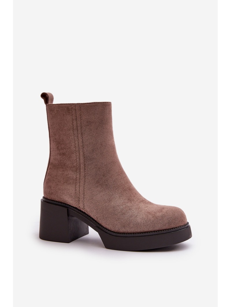 Eco Suede Women's Ankle Boots With Heel Insulated Dark Beige Meriluna