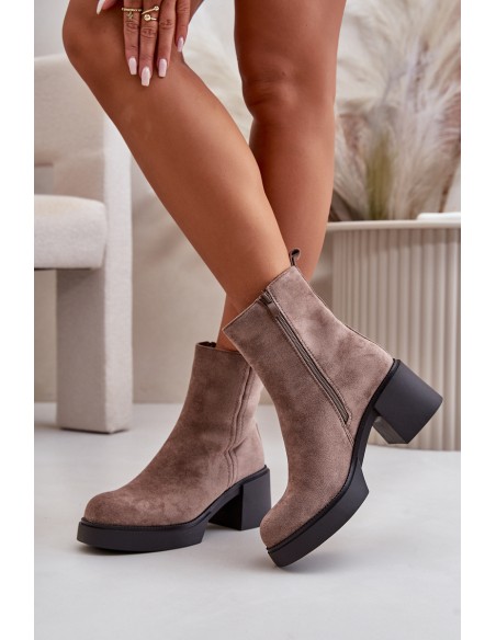 Eco Suede Women's Ankle Boots With Heel Insulated Dark Beige Meriluna