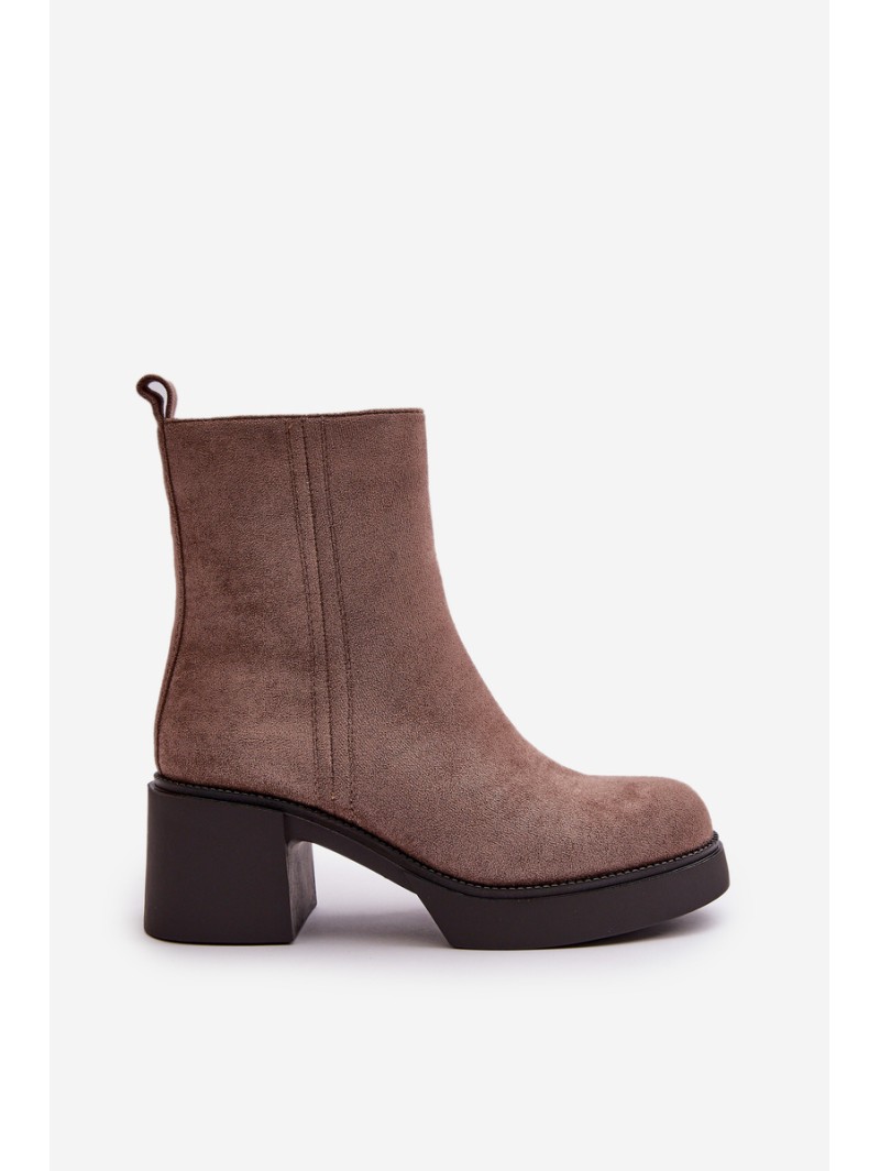 Eco Suede Women's Ankle Boots With Heel Insulated Dark Beige Meriluna