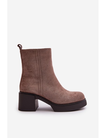 Eco Suede Women's Ankle Boots With Heel Insulated Dark Beige Meriluna
