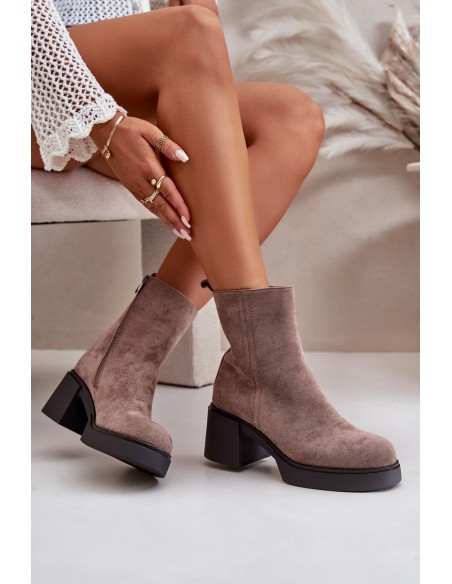 Eco Suede Women's Ankle Boots With Heel Insulated Dark Beige Meriluna