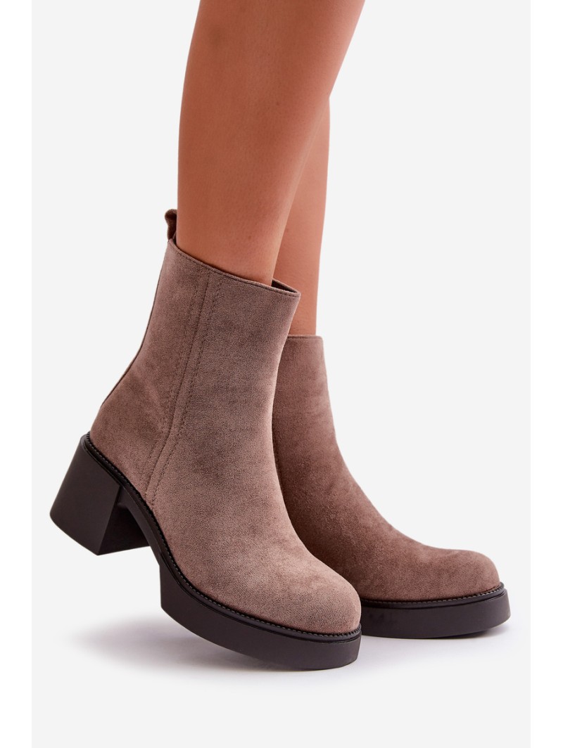 Eco Suede Women's Ankle Boots With Heel Insulated Dark Beige Meriluna