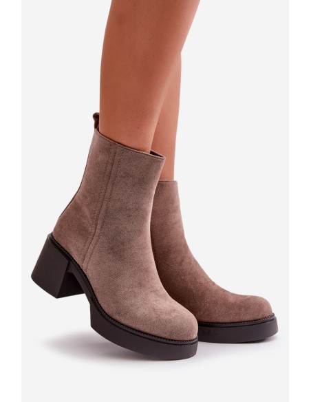 Eco Suede Women's Ankle Boots With Heel Insulated Dark Beige Meriluna