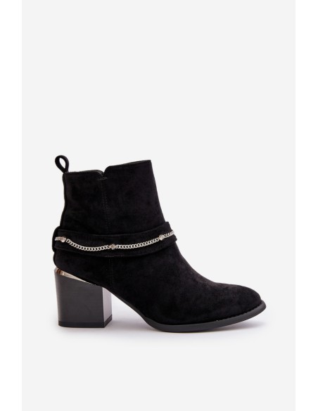 Warm Women's Ankle Boots On Heel With Chain Eco Suede Black Hanalen