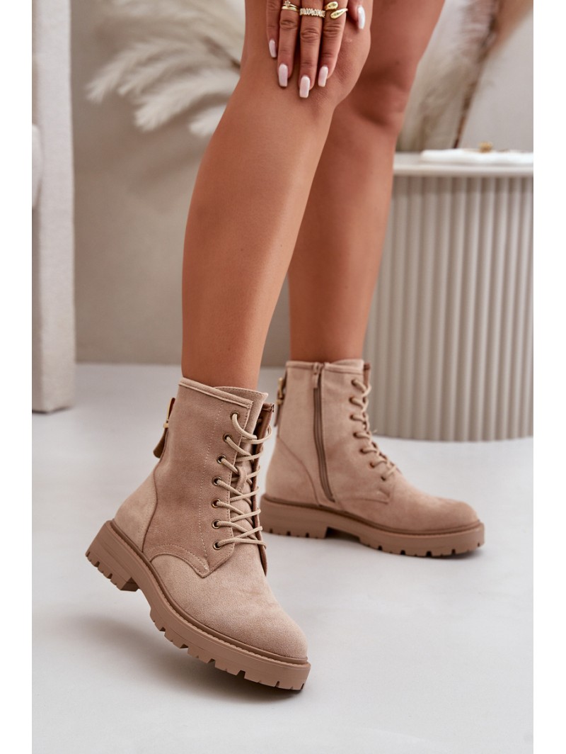 Women's Insulated Work Ankle Boots with Zipper Eco Suede Beige Mardia