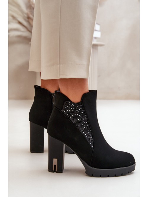 Warm Women's Ankle Boots With High Heel And Embroidery Black Verissae 2