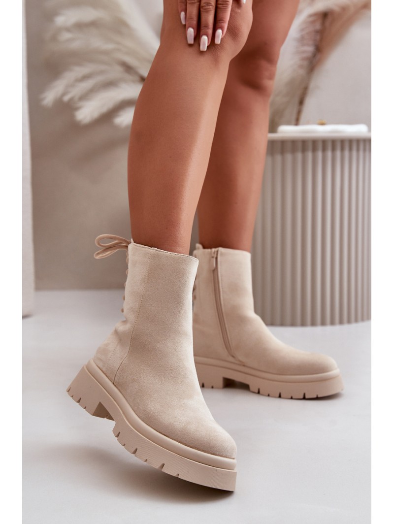 Suede Ankle Boots With Flat Heel Beige Lakyta