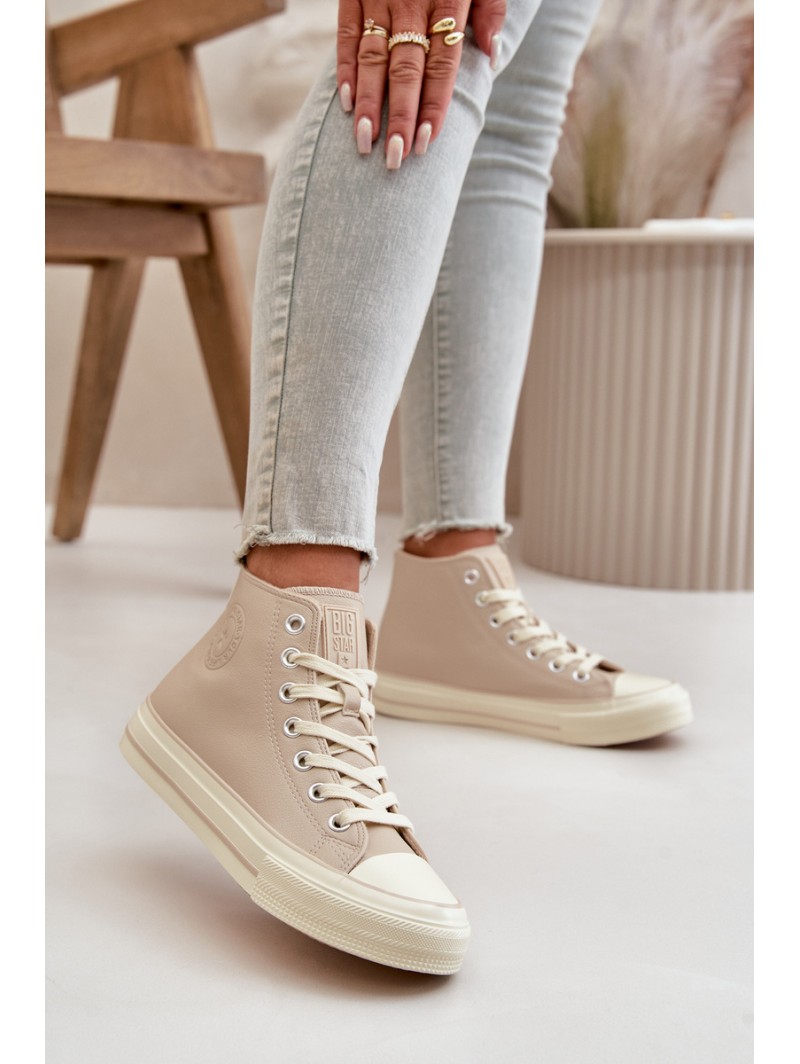 Women's Insulated Sneakers Made Of Eco Leather Beige Big Star OO274934