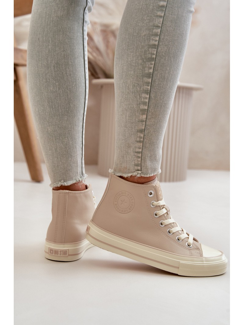 Women's Insulated Sneakers Made Of Eco Leather Beige Big Star OO274934