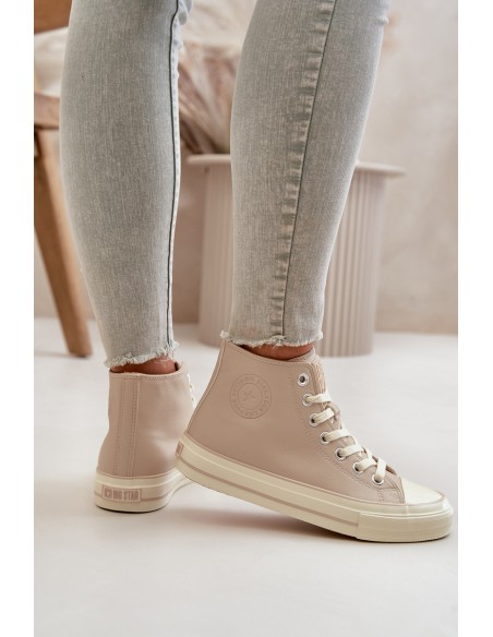 Women's Insulated Sneakers Made Of Eco Leather Beige Big Star OO274934