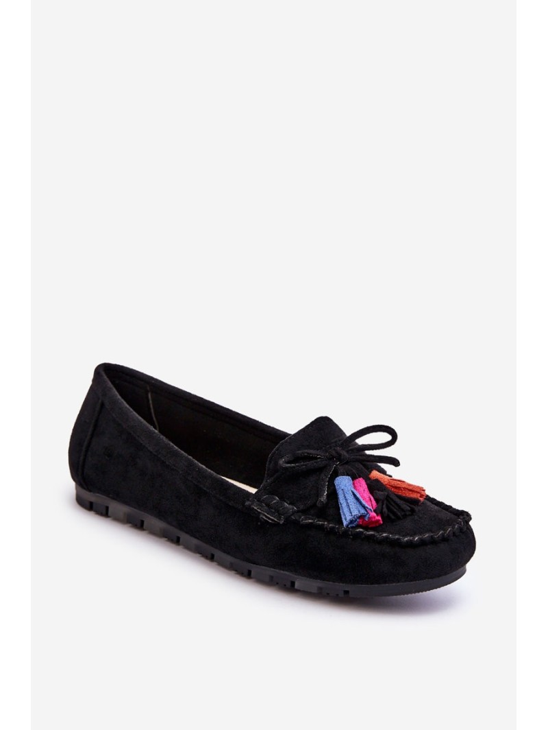 Suede Loafers With Bow And Fringes Black Dorine