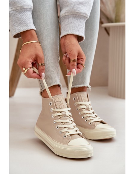 Women's Insulated Sneakers Made Of Eco Leather Beige Big Star OO274934
