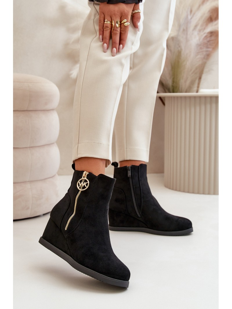 Leather Lined Heeled Boots With Ornamentation Black Vere