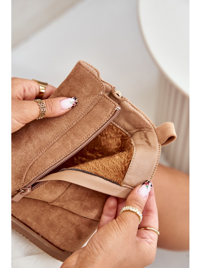 Insulated wedge boots with decorative zipper eco suede camel Leretha