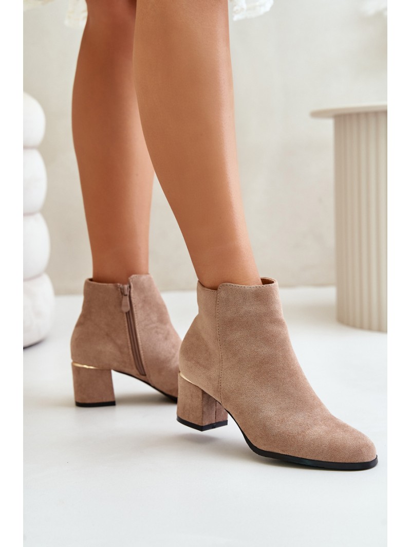 Eco Suede Ankle Boots With Zipper Dark Beige Sairis