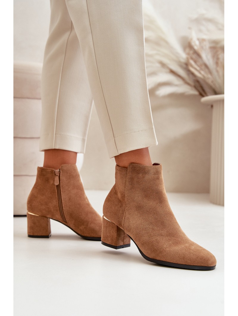 Eco Suede Ankle Boots With Heel Zipper Closure Camel Sairis