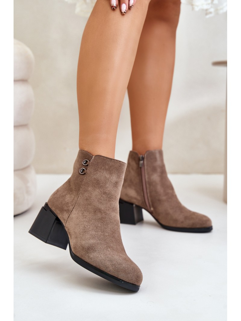 Women's Heeled Ankle Boots with Zipper Dark Beige Tinamar