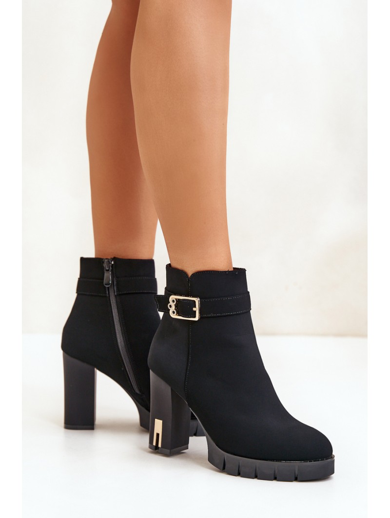 Leather Ankle Boots With Buckle On Heel Black Eftane