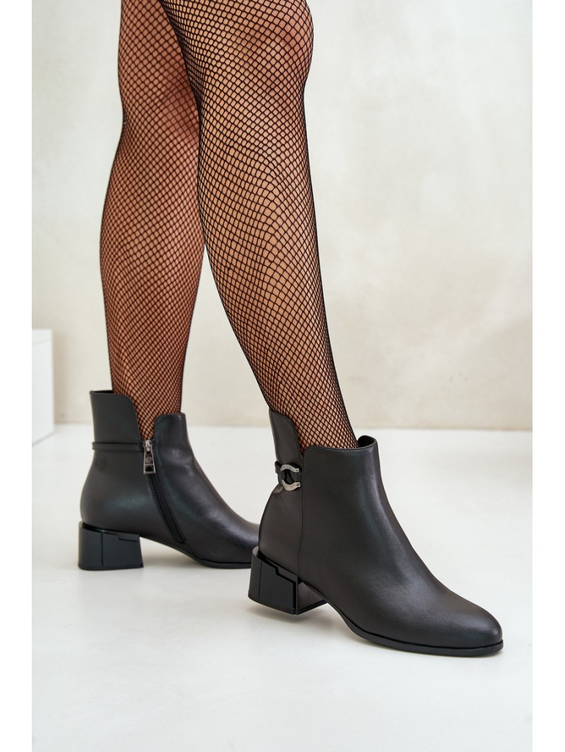 Warm Women's Heeled Boots Zippered Black Vinceza 66724