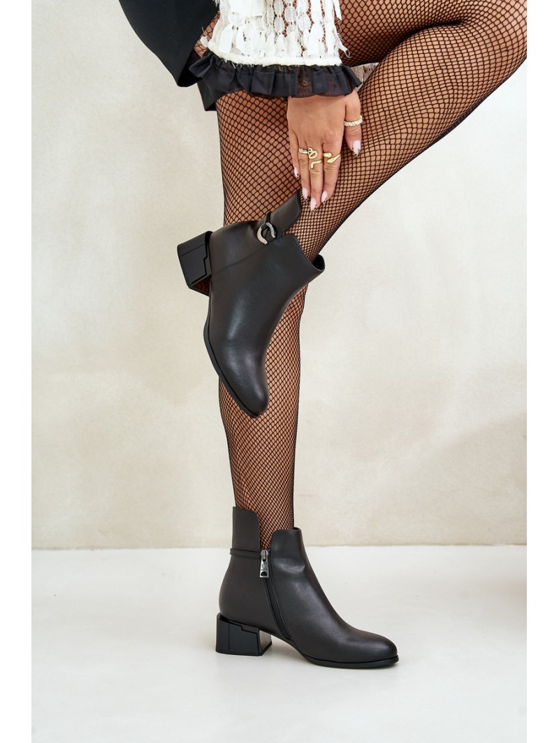 Warm Women's Heeled Boots Zippered Black Vinceza 66724