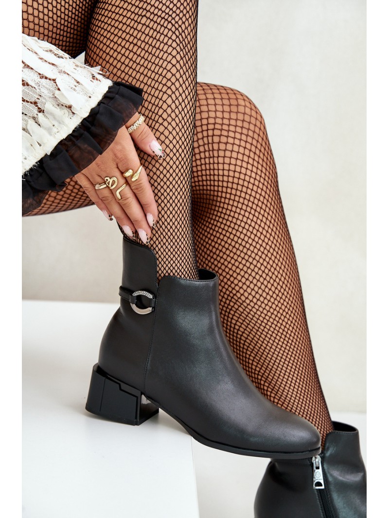 Warm Women's Heeled Boots Zippered Black Vinceza 66724
