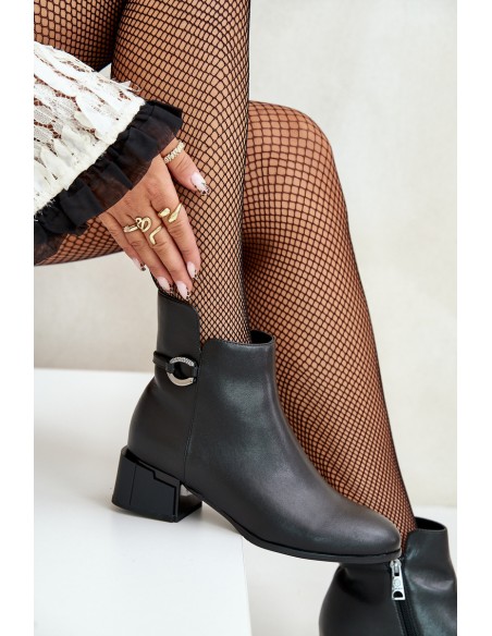 Warm Women's Heeled Boots Zippered Black Vinceza 66724