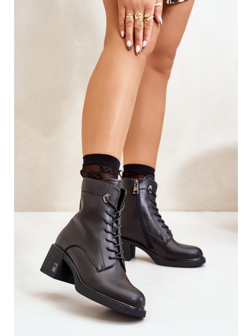Lace Up Women's Heeled Boots Made Of Natural Leather Insulated Black Vinceza 91110 2