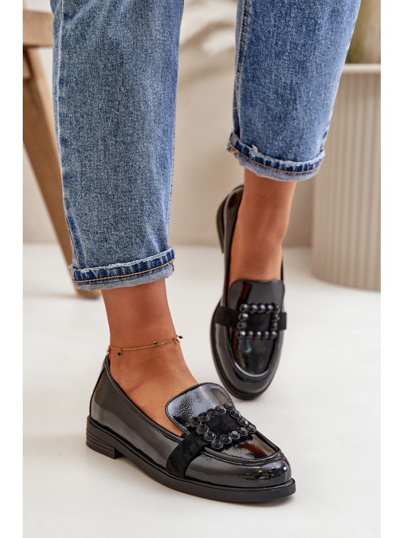 Lacquered Women's Moccasins With Decoration Black Vinceza 58389