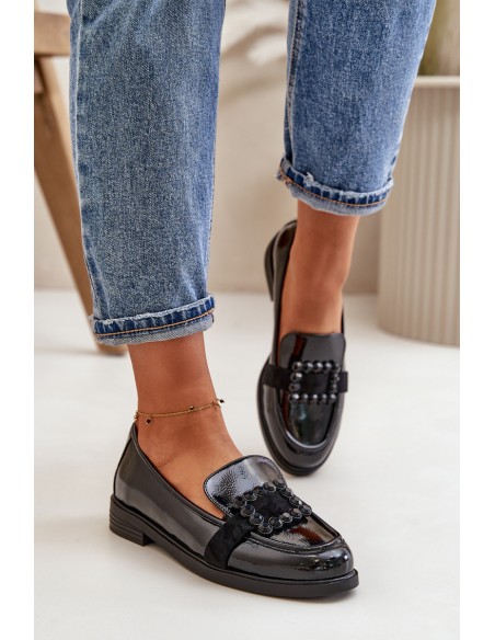 Lacquered Women's Moccasins With Decoration Black Vinceza 58389