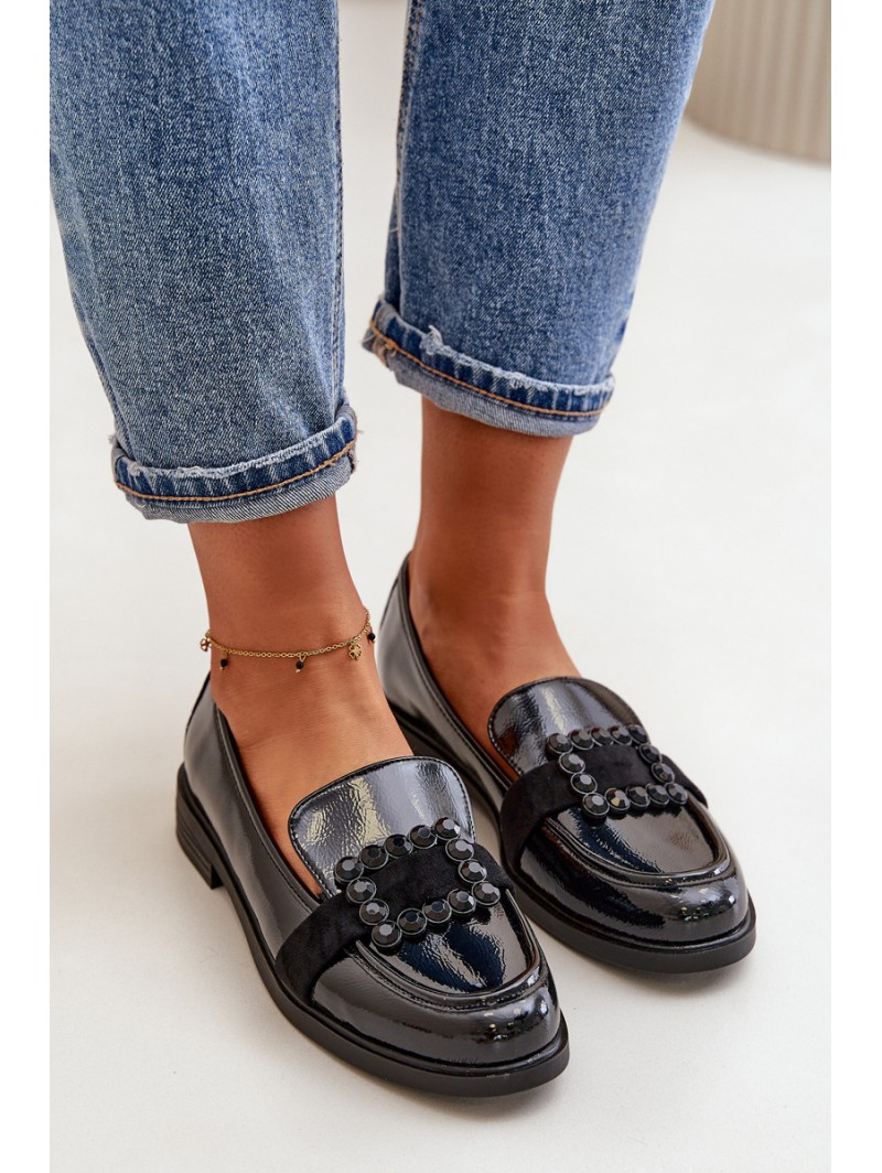 Lacquered Women's Moccasins With Decoration Black Vinceza 58389