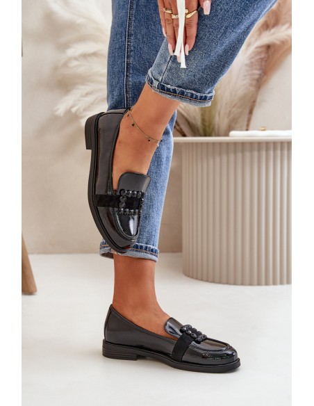 Lacquered Women's Moccasins With Decoration Black Vinceza 58389