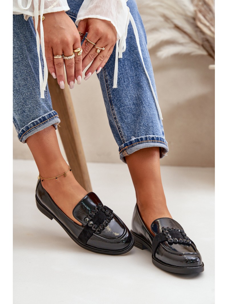 Lacquered Women's Moccasins With Decoration Black Vinceza 58389