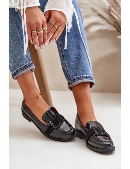 Lacquered Women's Moccasins With Decoration Black Vinceza 58389