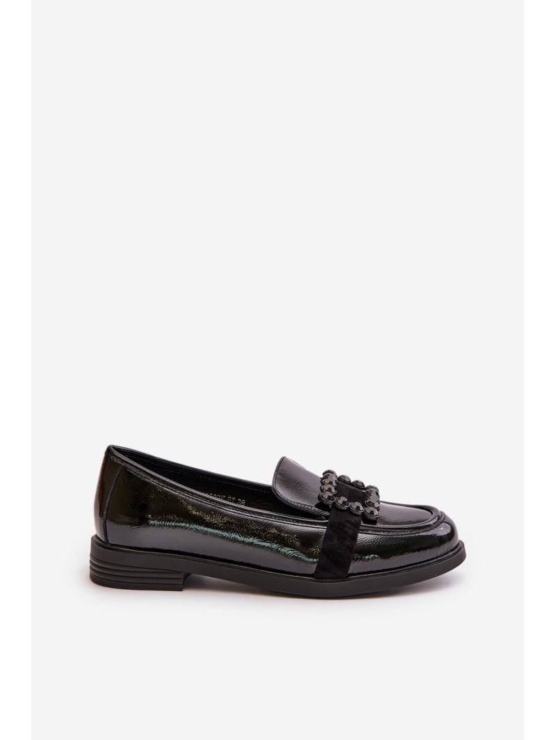 Lacquered Women's Moccasins With Decoration Black Vinceza 58389