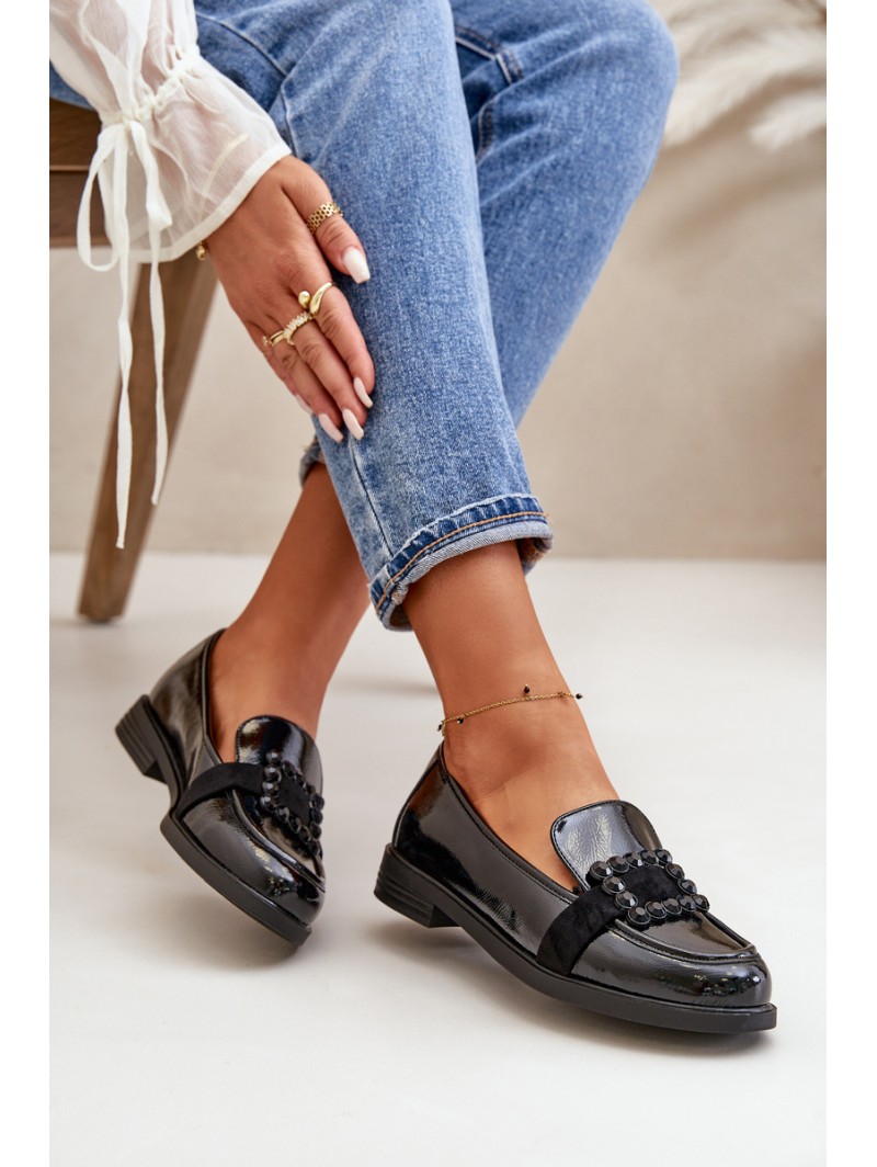 Lacquered Women's Moccasins With Decoration Black Vinceza 58389