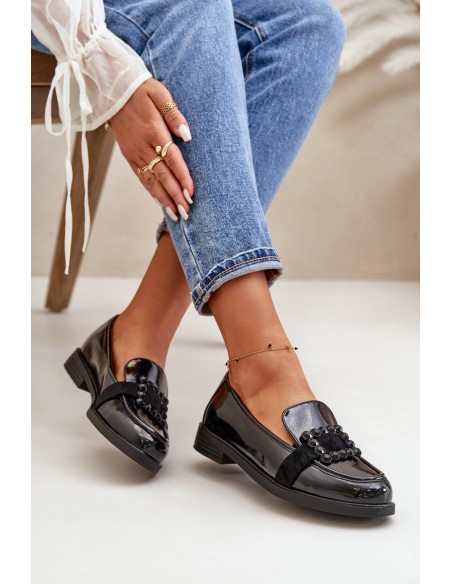 Lacquered Women's Moccasins With Decoration Black Vinceza 58389