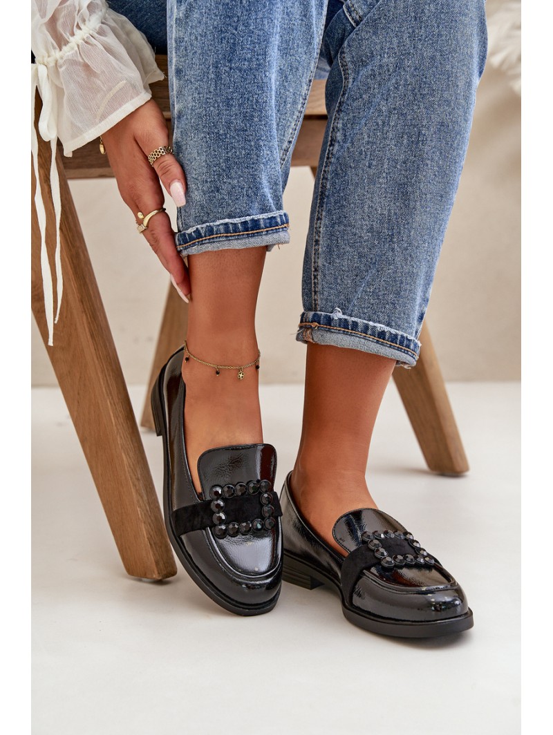 Lacquered Women's Moccasins With Decoration Black Vinceza 58389