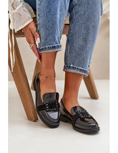 Lacquered Women's Moccasins With Decoration Black Vinceza 58389