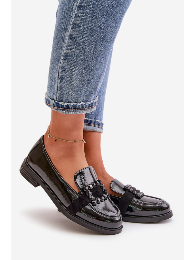 Lacquered Women's Moccasins With Decoration Black Vinceza 58389