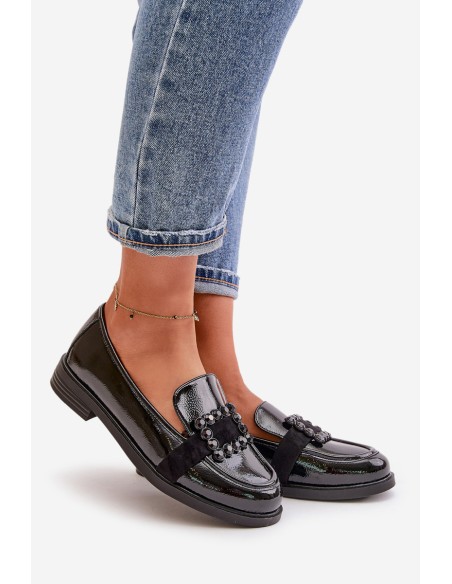 Lacquered Women's Moccasins With Decoration Black Vinceza 58389