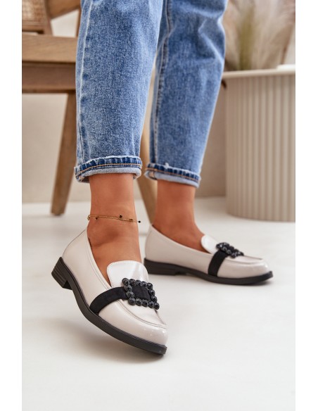 Lacquered Women's Moccasins With Decoration Light Gray Vinceza 58389